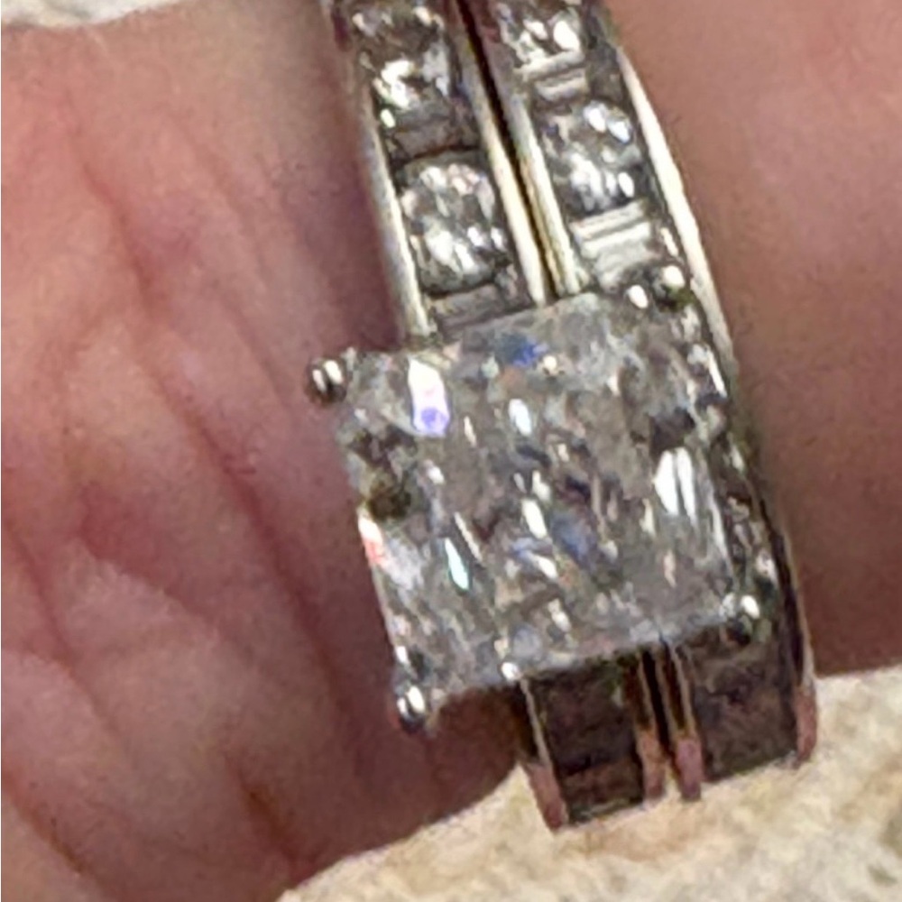 14K White Gold Diamonique Engagement Ring/Wedding Band